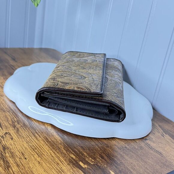 Relic TriFold Wallet Checkbook Insert Brown Paisley Saddle Tooled Leather Boho - Picture 12 of 14
